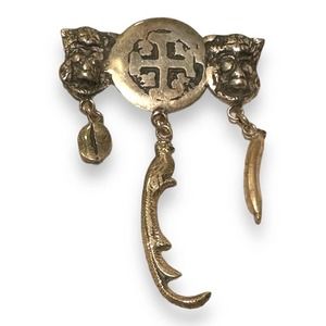 Vintage Mayan Brooch Pin Silver Escudo Quezal bird Guatemala RARE Coffee bean